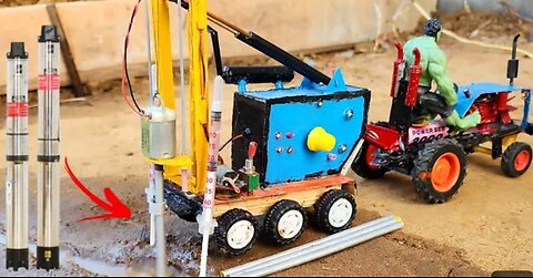 diy tractor mini borewell drilling machine | science project | submersible water pump