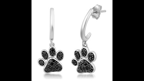 Jewelili Heart with Dog Paw Necklace Pendant in Sterling Silver with Treated Black and Natural...