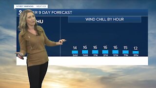Expect wind chills in the teens with Thursday snow