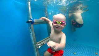 Clarke Swims Across the Pool First Time