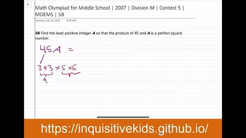 Math Olympiad for Middle School | 2007 | Division M | Contest 5 | MOEMS | 5B