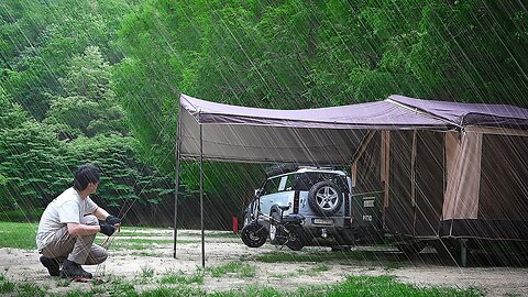 ☔ Camping In Heavy Rain Overnight 🌡️ 38℃ Peaceful Holiday In The Hot Summer