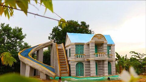 Spend 100 Days To Build The Most Pretty Two Story Villa House, Swimming Pool & Creative Water Slide