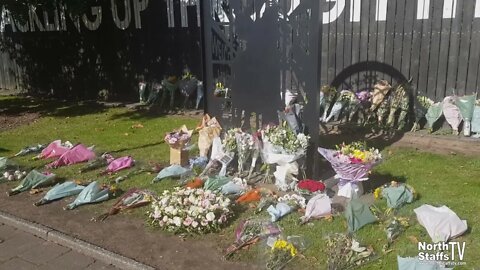 Floral tributes for Queen Elizabeth II Kingsway, Stoke and Stoke Minster Church bells (17-09-2022)