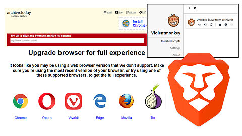 🔧Custom Browser User Scripts: Unblock Brave Browser from Archive.is