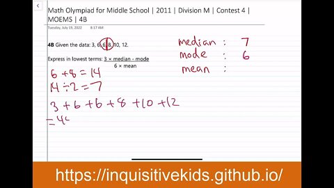Math Olympiad for Middle School | 2011 | Division M | Contest 4 | MOEMS | 4B