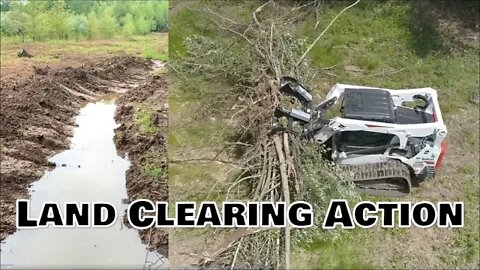 Land Clearing time lapse, Bobcat CTL & Mini Excavator, DAY 7 & 8