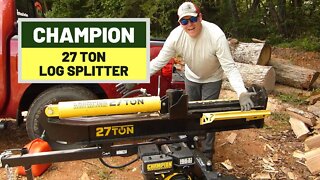 #145 Champion 27 Ton Log Splitter - First Use and Test on Big Logs