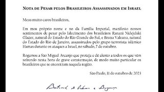 Nota de pesar Dom Bertrand a vítimas no oriente médio