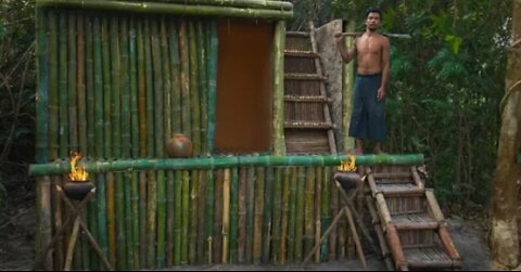 Build an Incredible Bamboo Mud Villa in Deep Jungle Without Tools by Jungle Survival.