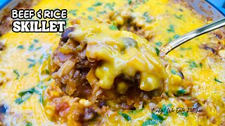 Delicious Irresistible Cheesy Beef & Rice Skillet Recipe