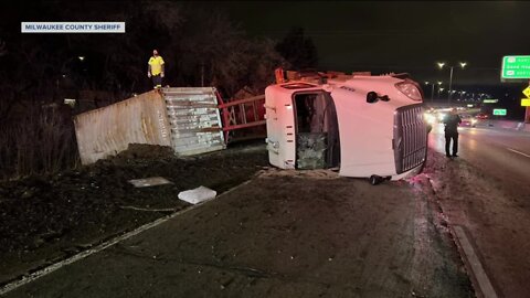 Rolled over semi carrying corn blocking southbound lanes on I-41