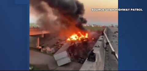 Truck goes off highway in Utah, bursts into flames