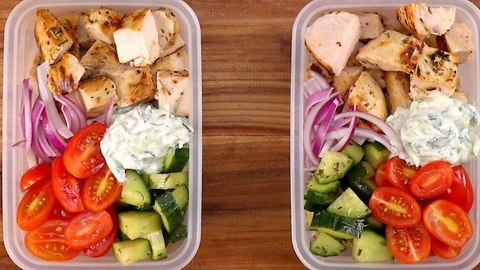 Meal Prep: Greek Chicken & Cucumber Salad Rice Bowl