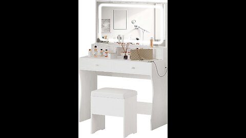 LVSOMT Vanity Desk Set with Lighted Mirror, Makeup Vanity with Drawers, Vanity Table for Bedroo...
