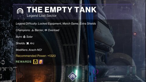 Destiny 2 Legend Lost Sector: The Empty Tank on the Tangled Shore 2-8-22