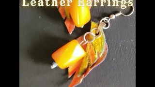 TANGERINE, 1 inch drop, leather feather earrings