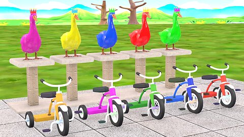 5 Giant Duck Cartoon, Cow, Elephant, Tiger, Dinosaur, Paint Wild Animals Crossing Fountain Animation