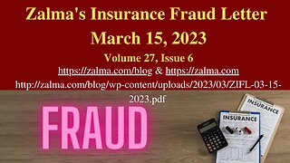 Zalma's Insurance Fraud Letter - March 15, 2023