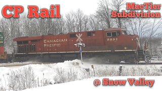 CP Rail Mactier Subdivision @ Snow Valley with 8891N, DPU 7034 midway, 8946 trailing. Feb.3, 2022