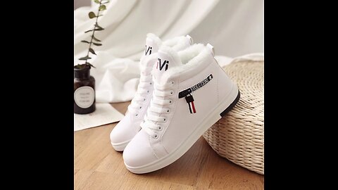 Winter Boots Women Ankle Boots Warm PU Plush Winter Woman Shoes Sneakers Flats Lace Up Ladies Shoes
