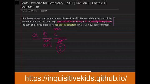 Math Olympiad for Elementary | 2010 | Division E | Contest 1 | MOEMS | 1B