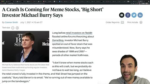 The Big Short Michael Burry Says MEME STOCKS Will Crash!