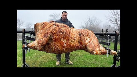 Roasting a Huge Bull on a Steel Spit! The Best Meat I've Tasted