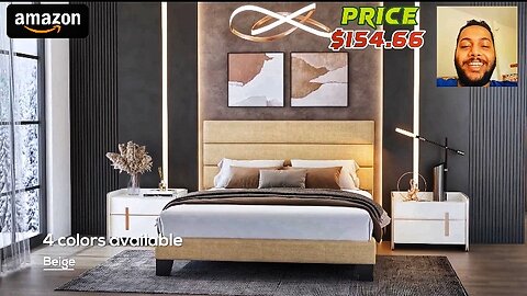 WEEWAY King Bed Frame Platform Bed with Linen Fabric.