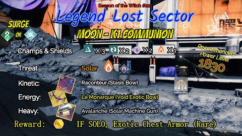 Destiny 2 Legend Lost Sector: Moon - K1 Communion on my Strand Hunter 10-20-23