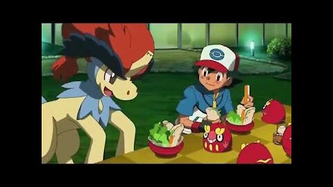 Pokemon Keldeo Movie: Ash and Keldeo choking from eating too fast