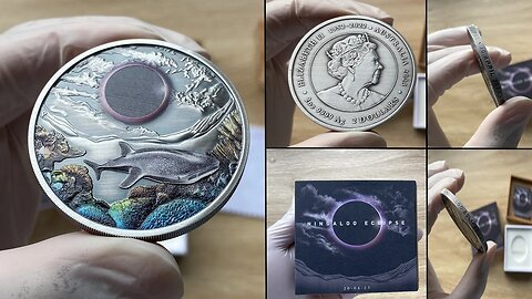 Ningaloo Eclipse 2oz Silver Antiqued Coloured Coin 2023 Perth Mint