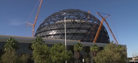 Crews "top off" MSG Sphere venue at The Venetian Las Vegas