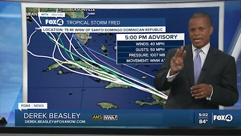 Tropical Storm Fred now over the Dominican Republic