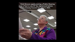 Vicki Simons: Public Hearing: Fee In Lieu Of Tax Agreement: Aiken County Council: June 6, 2023