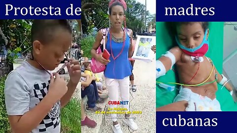 Madres cubanas protestan junto a sus hijos, en La Habana, exigiendo atención médica.