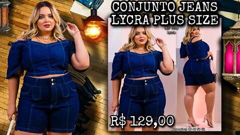 🛑 CONJUNTO JEANS COM LYCRA CROPPED BERMUDA FEMININA PLUS SIZE