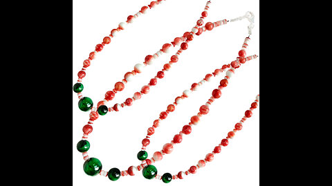 Red Spiny oyster smooth beads with Green Ghost phantom quartz gemstone necklace 20231026-01-08