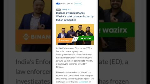 August 6, 2022 Crypto Exchange WazirX’s Bank Balances Frozen by Indian Authorities #cryptomash