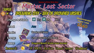 Destiny 2 Master Lost Sector: Dreaming City - Bay of Drowned Wishes on my Arc Titan 5-1-24