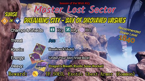 Destiny 2 Master Lost Sector: Dreaming City - Bay of Drowned Wishes on my Arc Titan 5-1-24