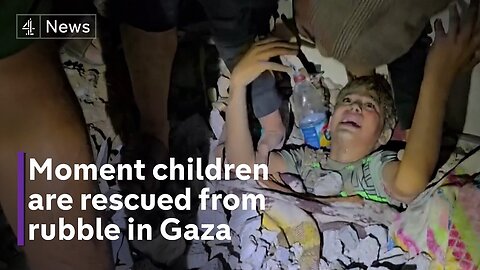 Moment Palestinians rescue children from rubble in Gaza