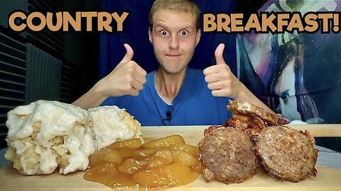 ASMR Eating Southern Breakfast Mukbang - Fried Apples, Biscuits & Gravy, Sausage