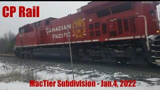 CP Mactier Subdivision @ Essa for 8205 N with 8729 and DPU 8951 midway. Jan.4, 2022