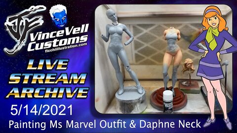 VinceVellCUSTOMS Live Stream - Painting Ms Marvel Outfit - Daphne Blake Sculpting Collar Bone Neck