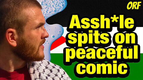 Assh*le Spits on Peaceful Comedian Recording Satirical Music Video at #FreeGaza Red Line Protest