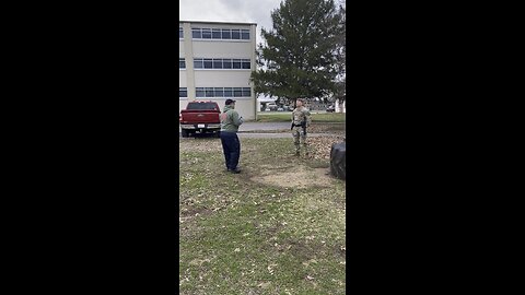 Super buff soldier gets pepper sprayed.