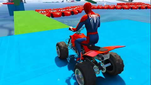 GTA V Epic New Stunt Race For Car Racing _ Superheroes ride on the bridge of Spider Mcqueen