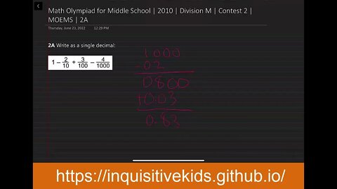 Math Olympiad for Middle School | 2010 | Division M | Contest 2 | MOEMS | 2A