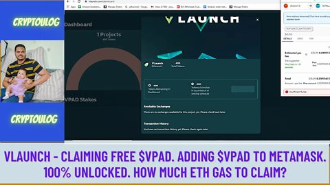 Vlaunch - Claiming Free $VPAD. Adding $VPAD To Metamask. 100% Unlocked. How Much ETH Gas To Claim?